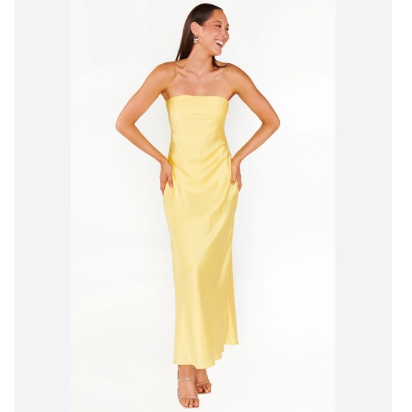 Show Me Your Mumu Taylor Tube Maxi Strapless Dress in Yellow Luxe Satin $198 XS - Picture 6 of 11